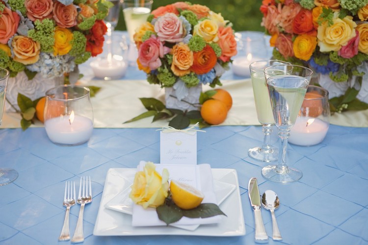  Summer Wedding table decoration orange-yellow tones 