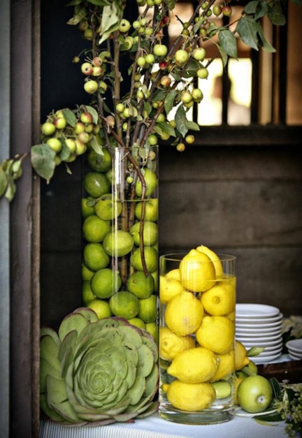 Sommerdeko house lemon lime glass vases fresh