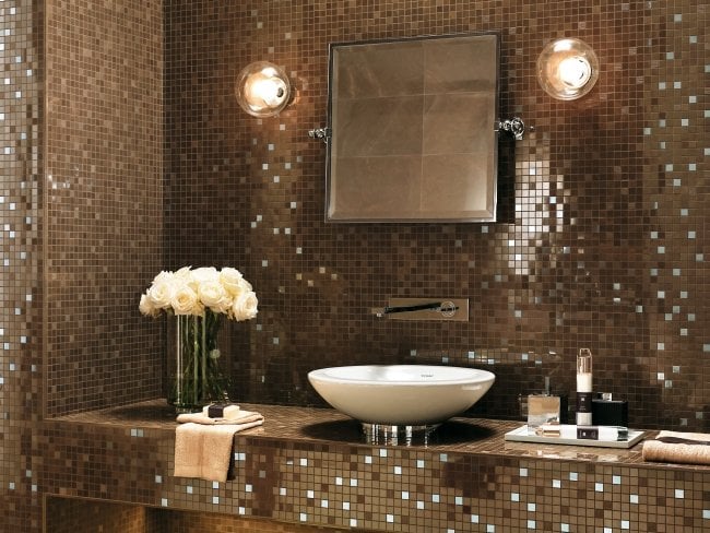 tiling pattern brown mosaic tiles Mirror Bathroom Atlas Concorde