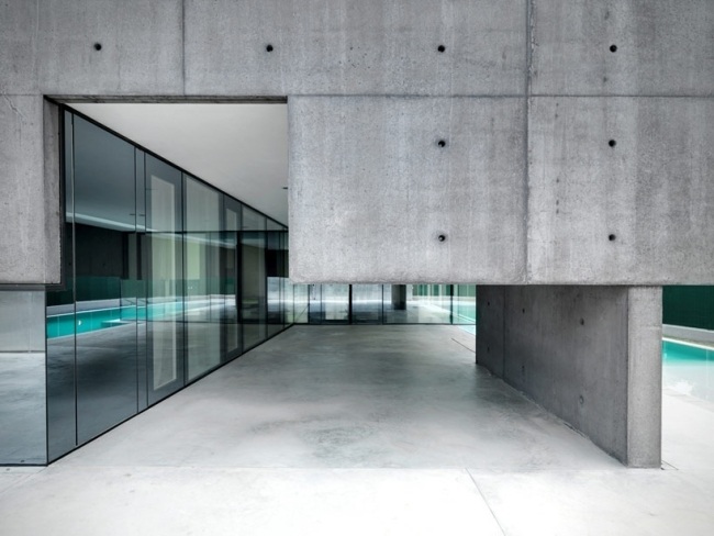 concrete house facade swimming pool-Indoor Garden Lawn 