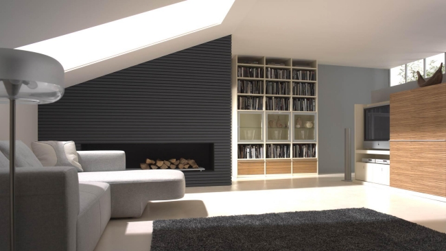  Modern apartment living room walls sloping Gruber schlager 
