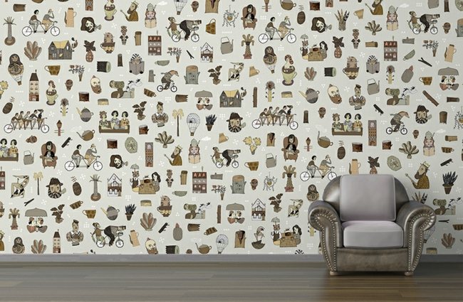 fairytale heroes wallpaper beige brown classic decor
