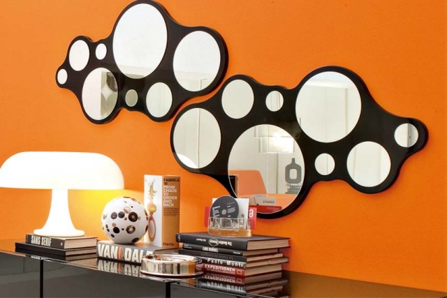 Design wall mirror round black frame Calligaris bubbles dz Studio