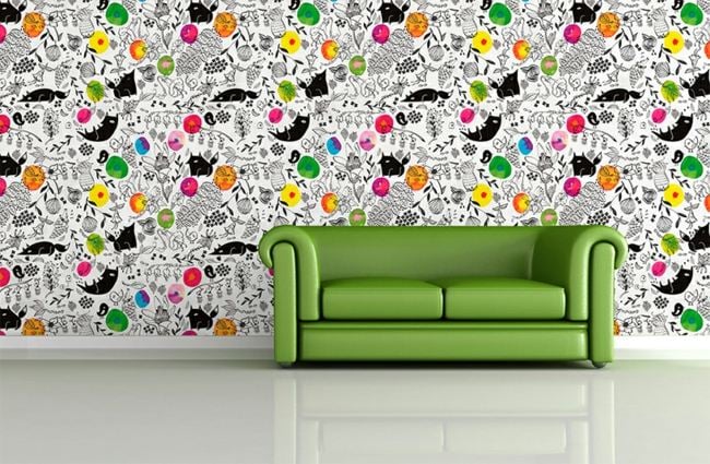 pattern wallpaper wall green sofa