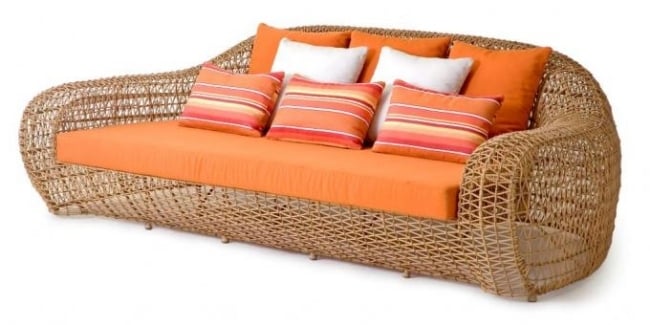 orange padding rattan furniture by Kenneth Cobonpue