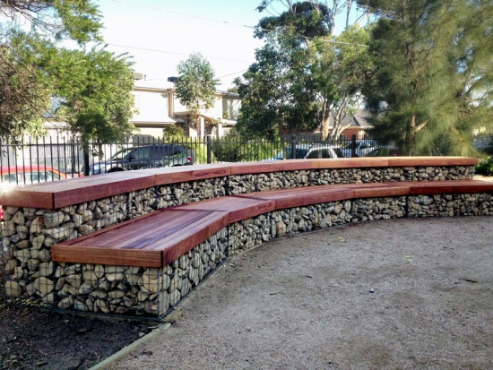 Bench double step gabion designs ideas in the Garden