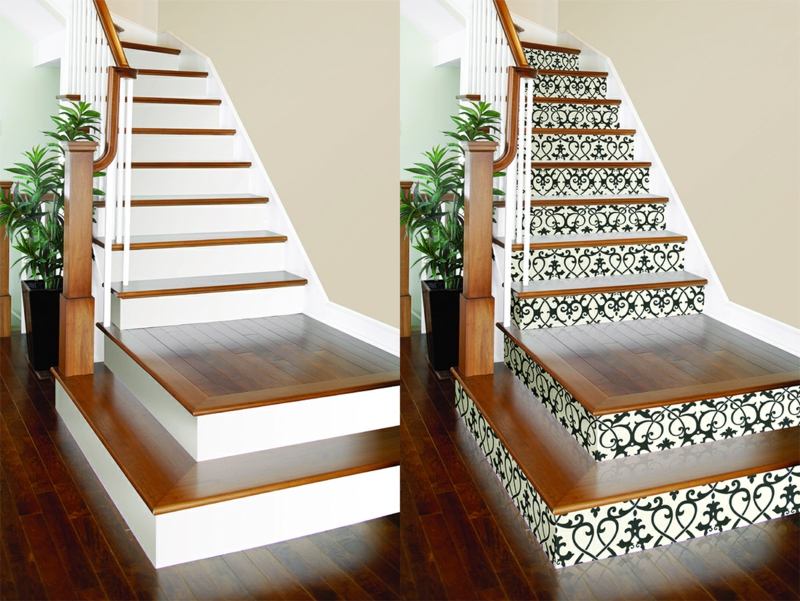 stair decorate before after picture ornaments romantic pattern
