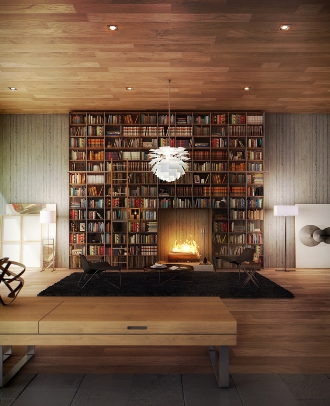  built chimney Ideas for modern home library 