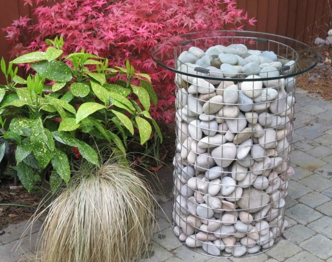 gabions side table garden round glass top