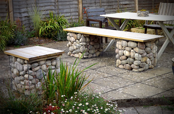  gabion garden bench wooden floorboards sit 