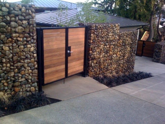 gabions build your own wall wooden gate house dry plant