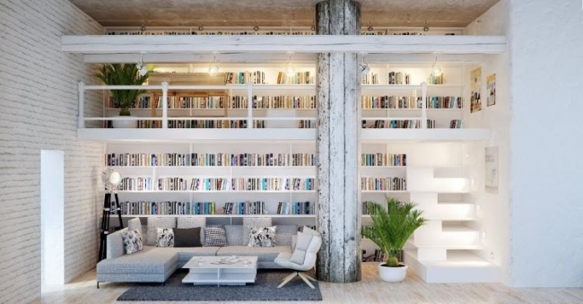 interior balcony shelf Wall Ideas for modern home library