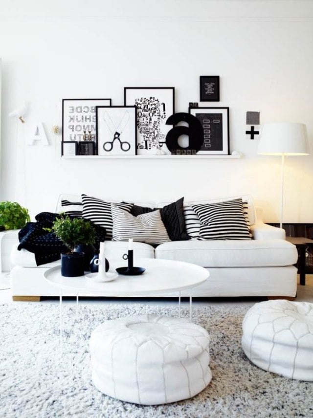 Wohnzimmer einrichten: Ideen in Weiß, Schwarz und Grau