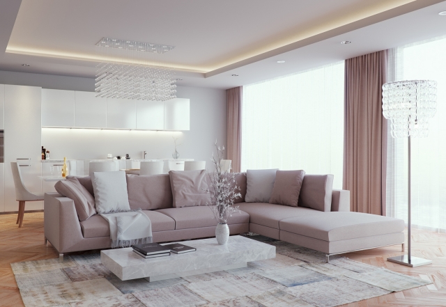 ideen wohnzimmer einrichten wohnkueche neutrale farben indirekte beleuchtung
