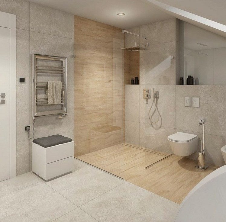 Ebenerdige Dusche in 55 attraktiven modernen Badezimmern - Wohnzimmer Esszimmer Kombinieren