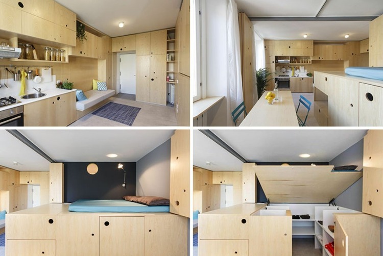 Falttüren aus Eschenholz für clevere Raumteilung in einer
Einzimmerwohnung