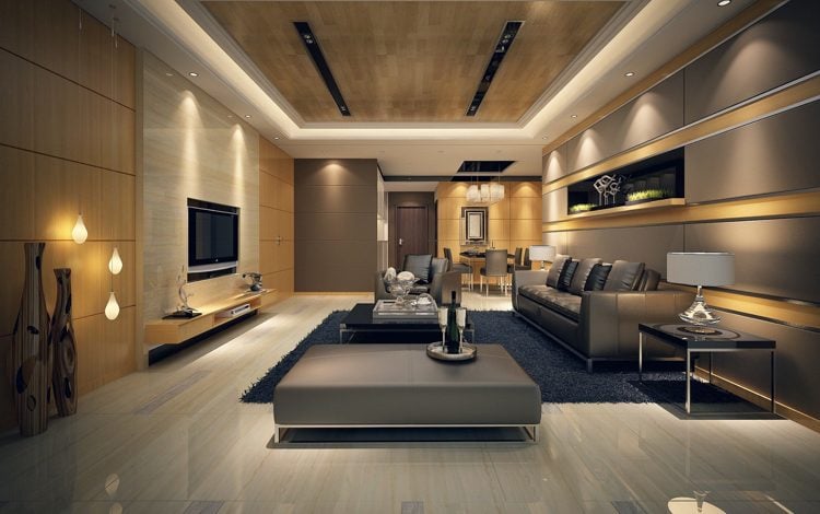Farbe Ocker kombinieren-wohnzimmer-modern-taupe-grau-dunkelblau
