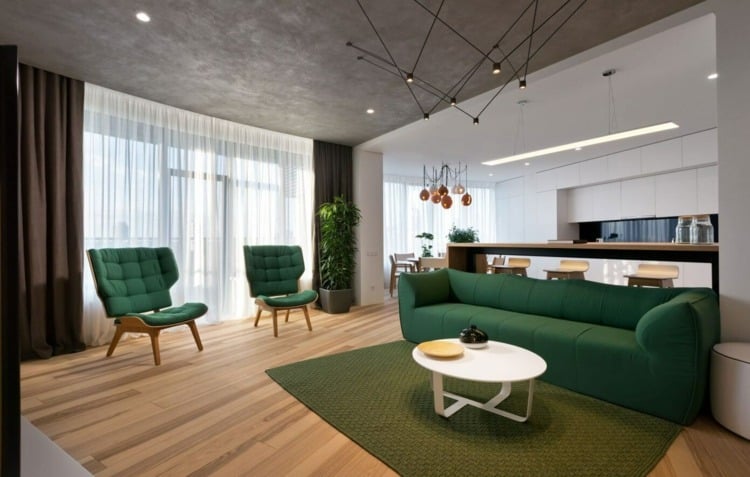 farbe grün modern-einrichten-wohnzimmer-sofa-weiss-couchtisch