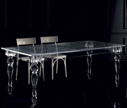 Acryl Esstisch Design -transparent-durchsichtig-glas-tischbeine-gedrechselt