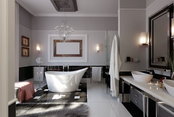 badezimmer-luxus-schwarz-weiss-badewanne-freistehend-doppelwaschtisch