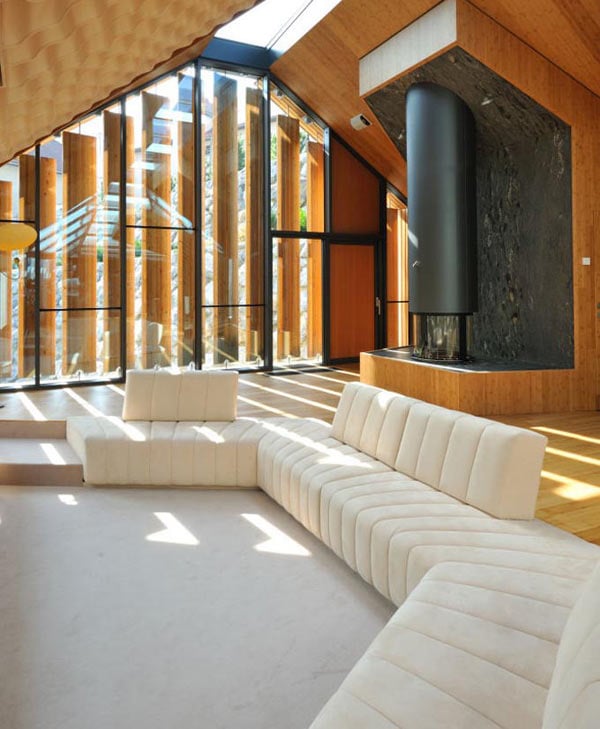 Progressive Architektur aus Holz und Stein-wohnzimmer