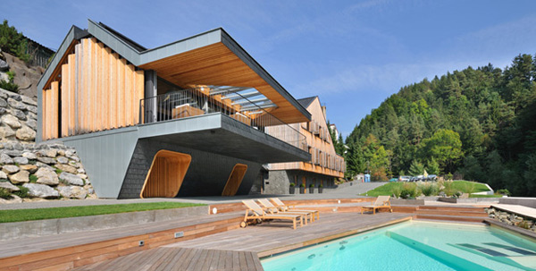 Progressive Architektur aus Holz und Stein -pool