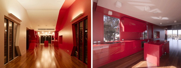 moderne-strandhaus-küche-rot-hochglanz-minimalistisch