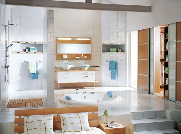 modernes Badezimmer mit Holzdetails