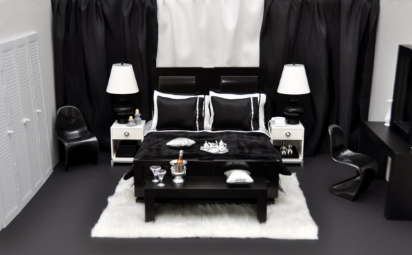 luxuriöses schwarz-weißes schlafzimmer