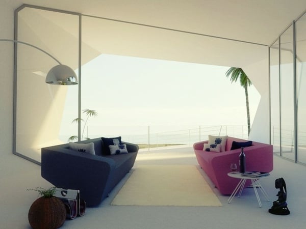 minimalistische Inneneinrichtung - farbige Sofas