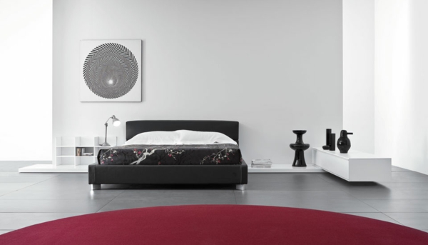 minimalistisches schlafzimmer in schwarz-weiß