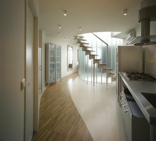 Küche im Flur Treppenstufen Holzboden