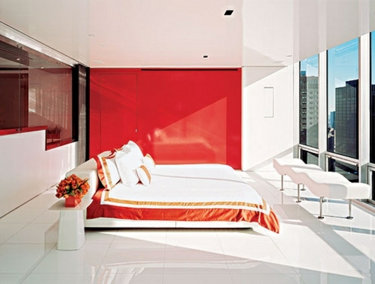 elegante Wohnung Design - rotes Schlafzimmer