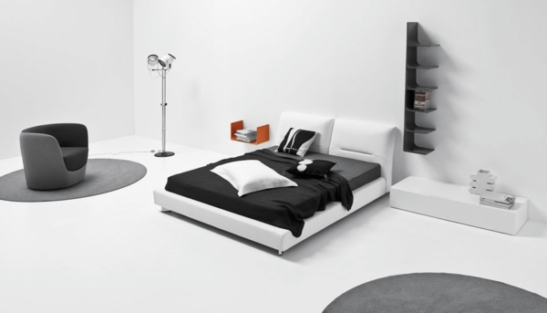 minimalistisches schwarz-weißes schlafzimmer