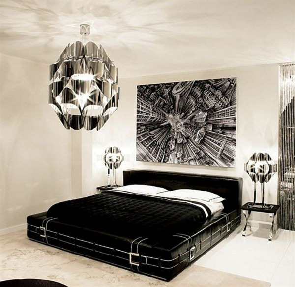 stilvolles schwarz-weißes schlafzimmer