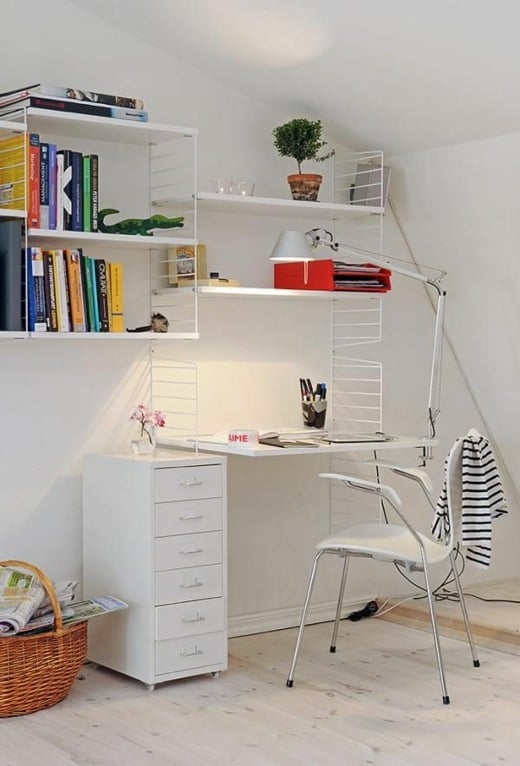 weißer moderner Schreibtisch für kleine Wohnung
