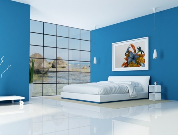 Modernes-Feng-Shui-schlafzimmer-blau-weiß