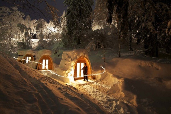 POD Hotel in den verschneiten Alpen