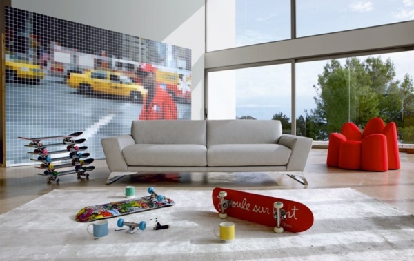 Wanddekoration-modernes-Wohnzimmer-Sofa
