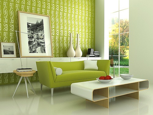 frisches grünes Design im kleinen Wohnzimmer