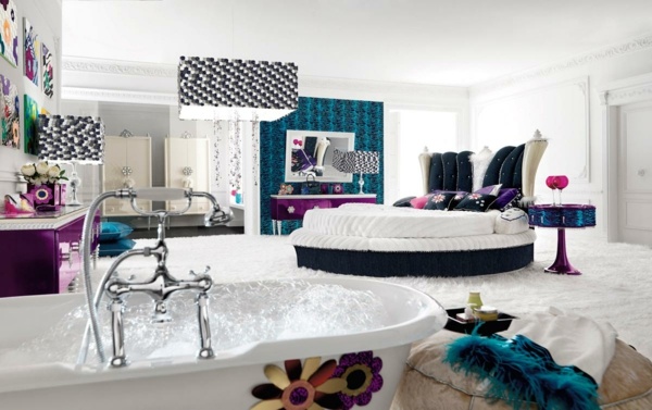 glamouriöses-Schlafzimmer-rundes-Bett