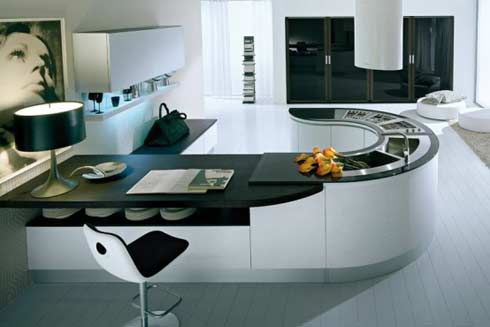 kompaktes Küche Design in schwarz und weiß