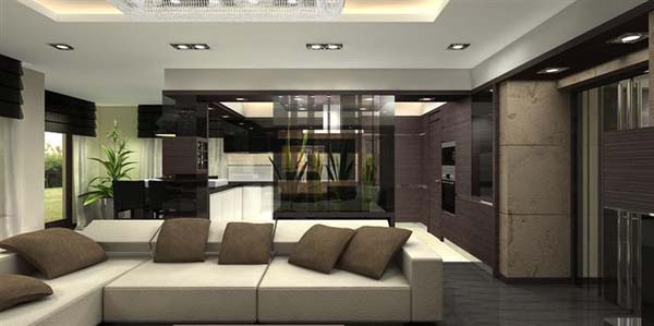 braun-weiße Inneneinrichtung - moderner weißer Sofa