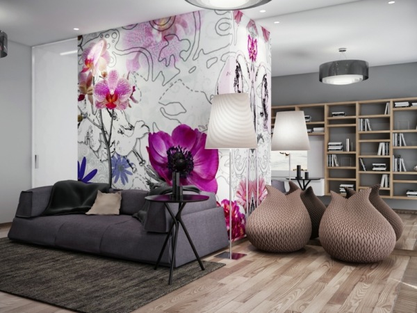 modernes-rosa-Wanddeko-Wohnzimmer
