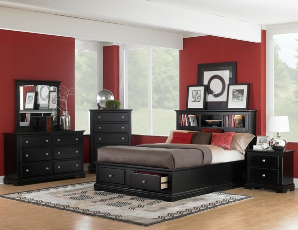 schwarz-grau-rot-Schlafzimmer