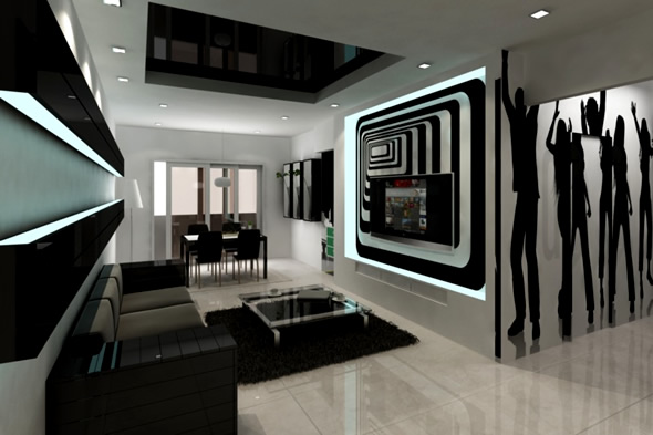 schwarz-weiße-Wanddekoration-Wohnzimmer