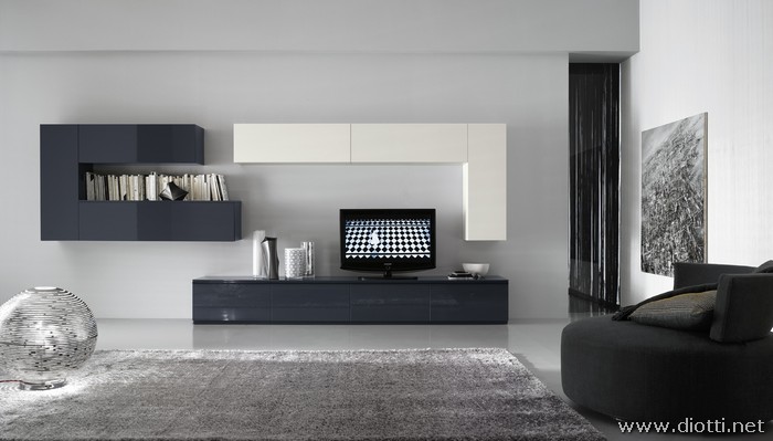 schwarzes Wohnzimmer - minimalistisches Design