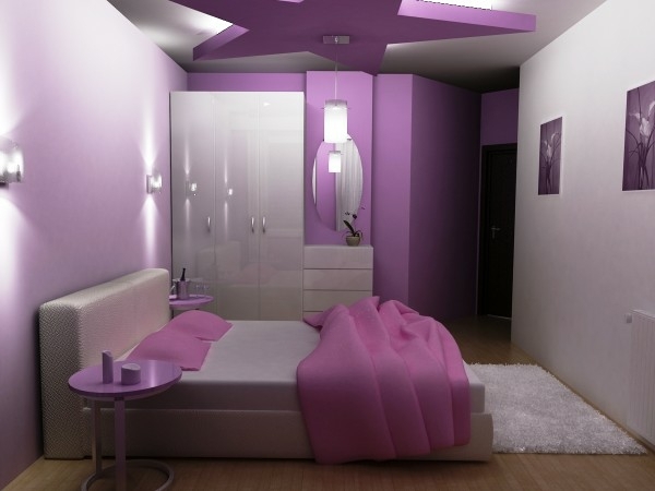 weiß-lila-Schlafzimmer-modernes-Interieur