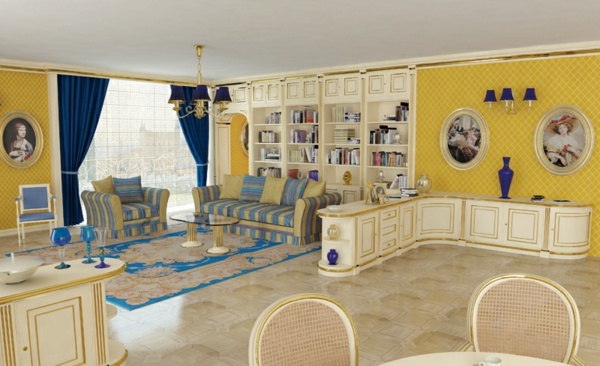 Blau-gelb-Luxus-vintage-Möbel