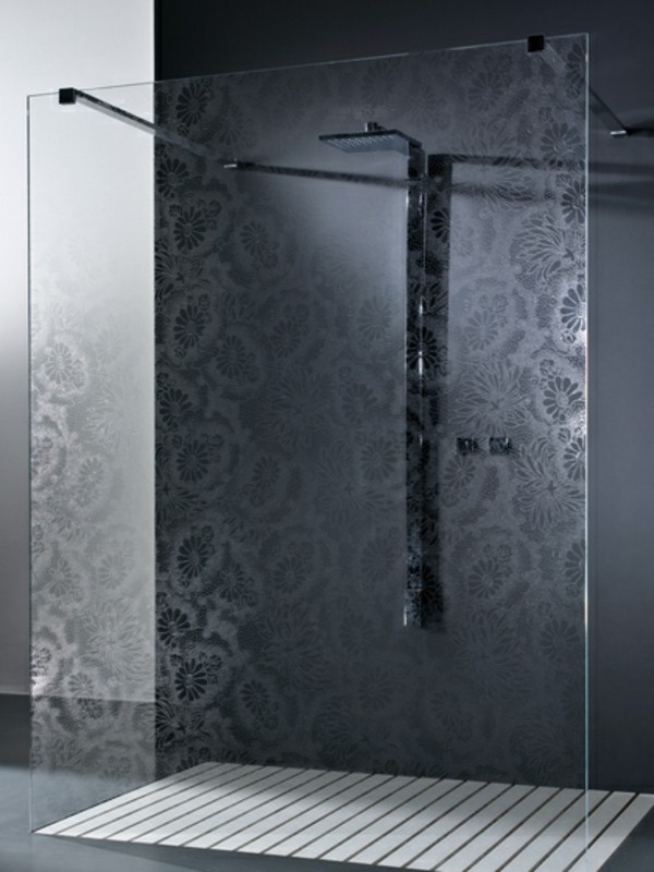 Glaswand-Dusche-modernes-schwarzes-Badezimmer